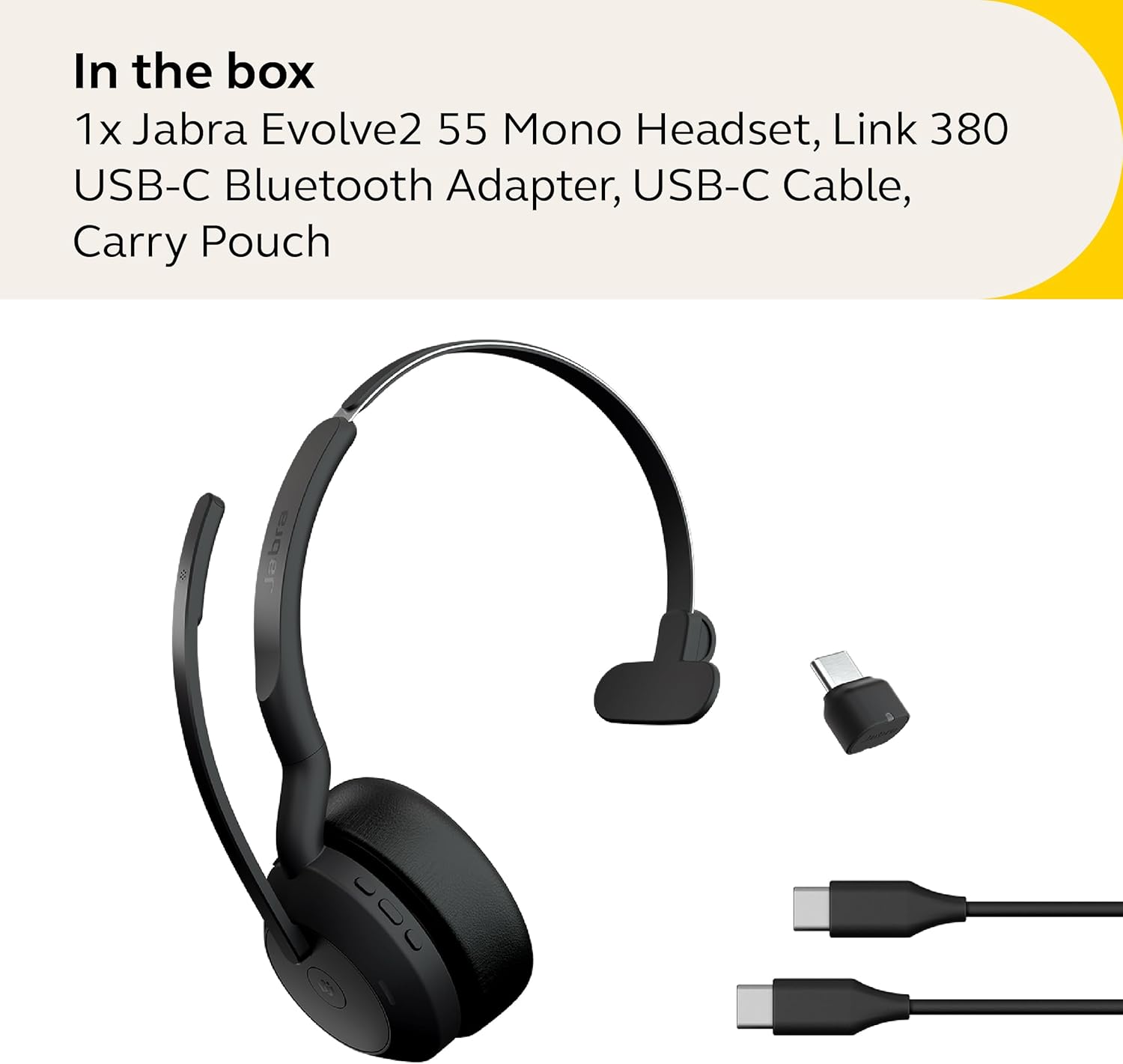 Jabra Evolve2 55 Mono Wireless Bluetooth Headset - Lightweight, Comfortable, Office Headset