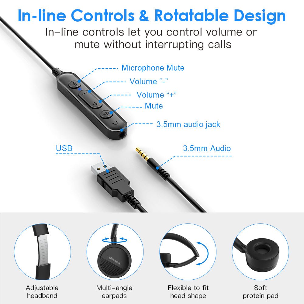 Discover D312U Dual Speaker USB + 3.5mm Wired Headset - Cratzesl