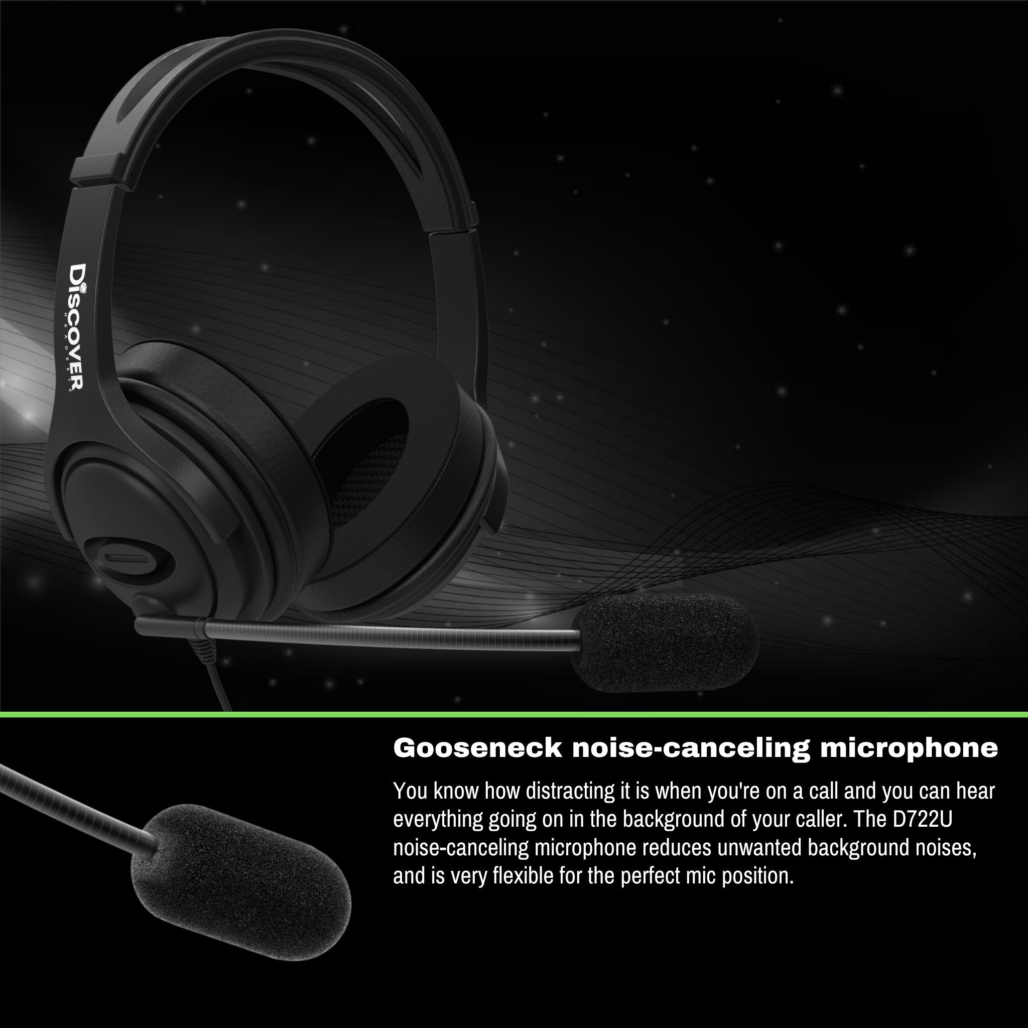 Discover D722U Over-Ear Noise Cancelling USB Wired Headset For Computer (Boomstick) - Cratzesl